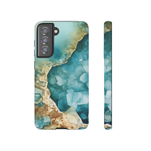 Aquamarine inspired Geode in Watercolor - Impact Resistant Phone Case Samsung Galaxy S21 FE Matte